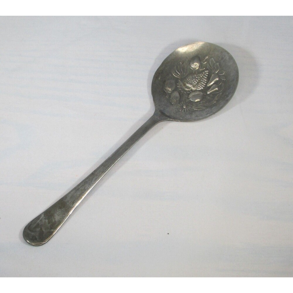 Vintage Sheffield Silver Plated Serving Salad Spoon Made in England Fruit Motif